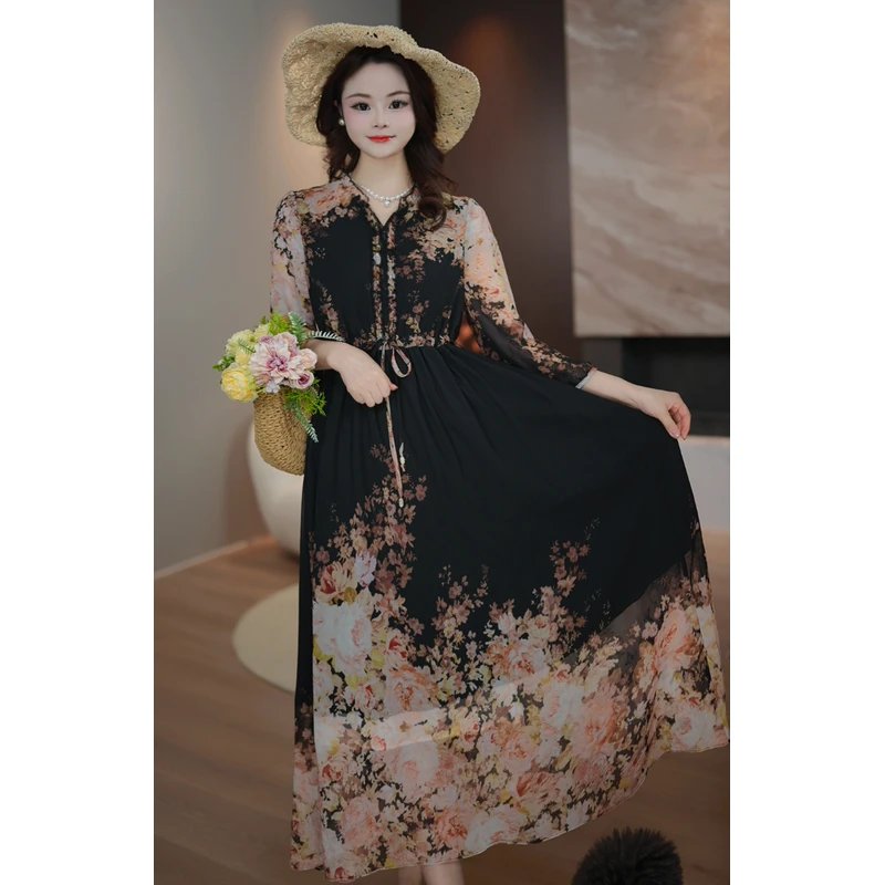 【暗夜玫瑰】25年新款收腰气质高端连衣裙