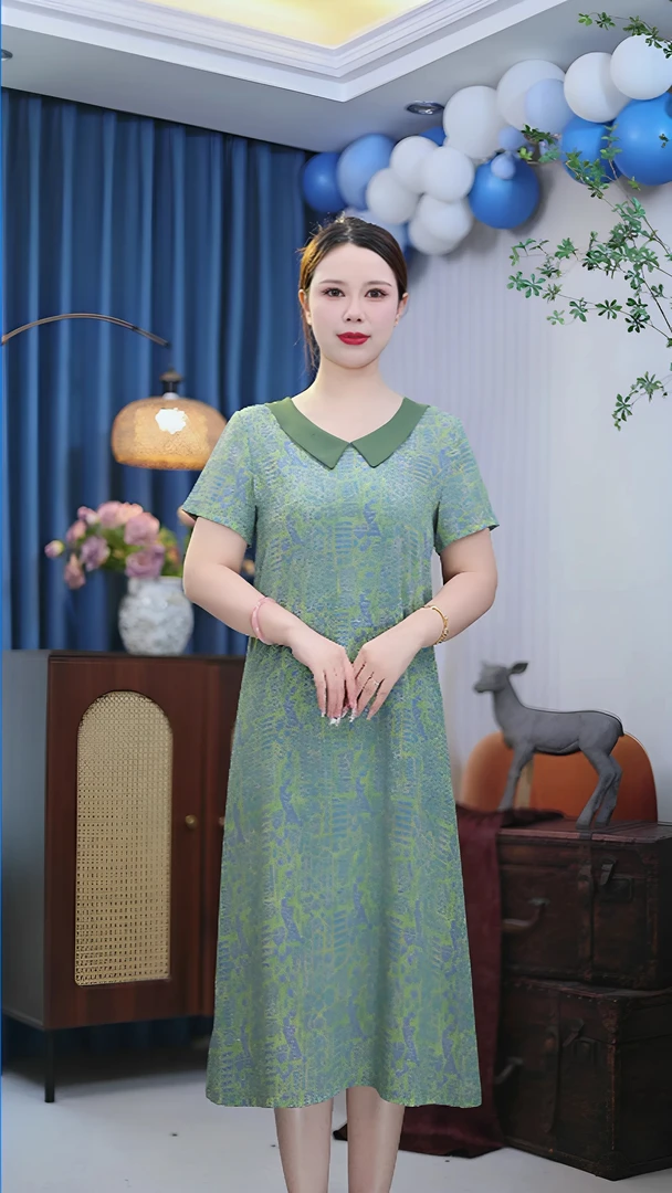 【草绿碎花】夏季洋气时尚宽松显瘦遮肉甜妹穿搭气质妈妈装连衣裙