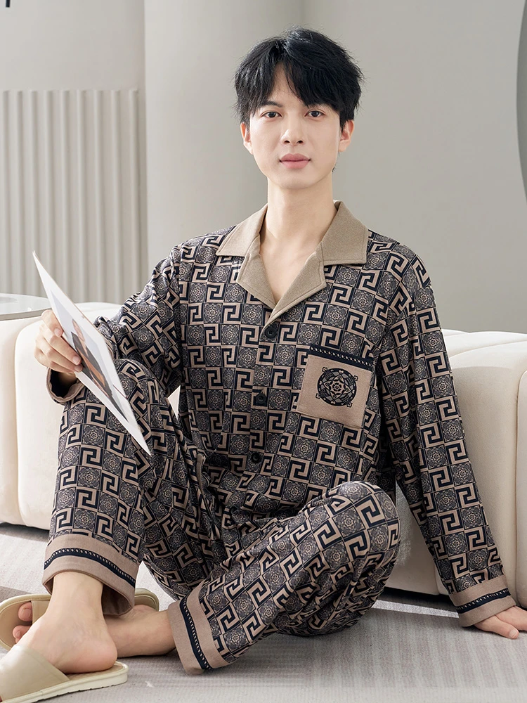 2025新款秋冬季男士潮流时尚睡衣男款高级感可外穿大码长袖两件套