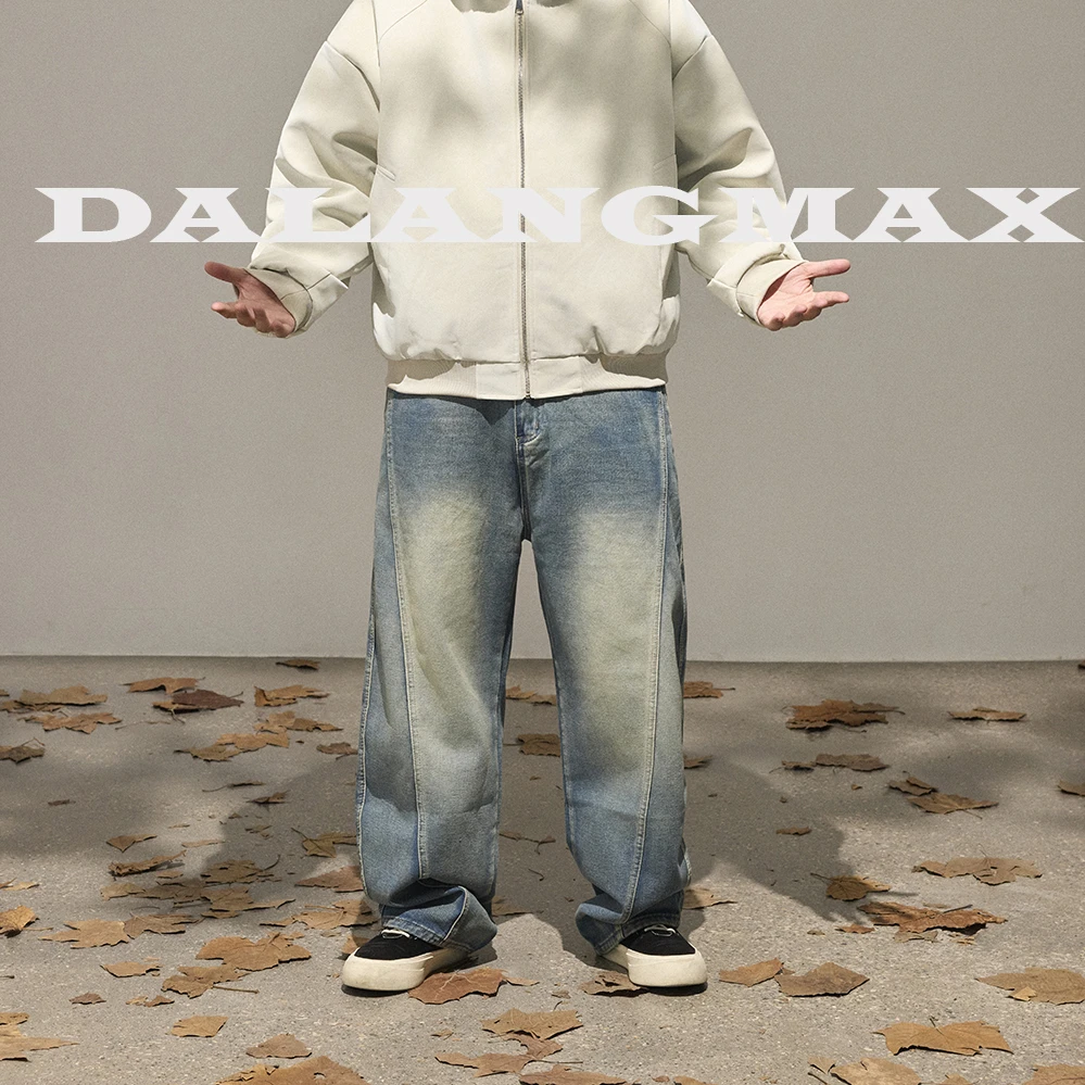 DALANGMAX【复古弯刀】陈达浪大码男装秋冬新款水洗宽松弯刀牛仔裤