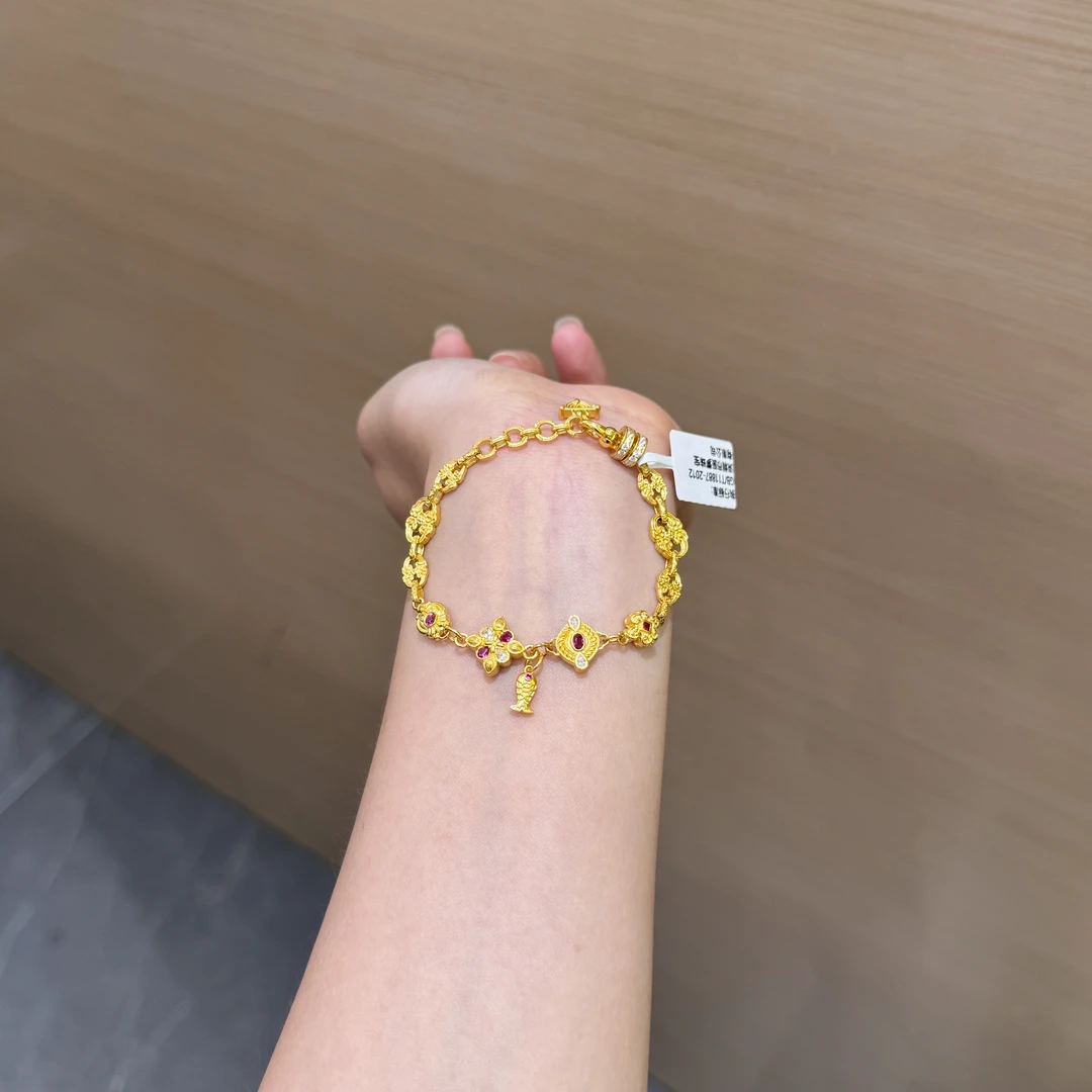 【菠萝珠宝】足金999 时尚红色年年有鱼手工手链 金重20.00克