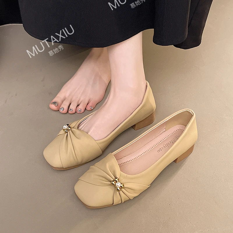 慕她秀玛丽珍低跟单鞋女2025新款春秋方头舒适百搭软底通勤豆豆鞋