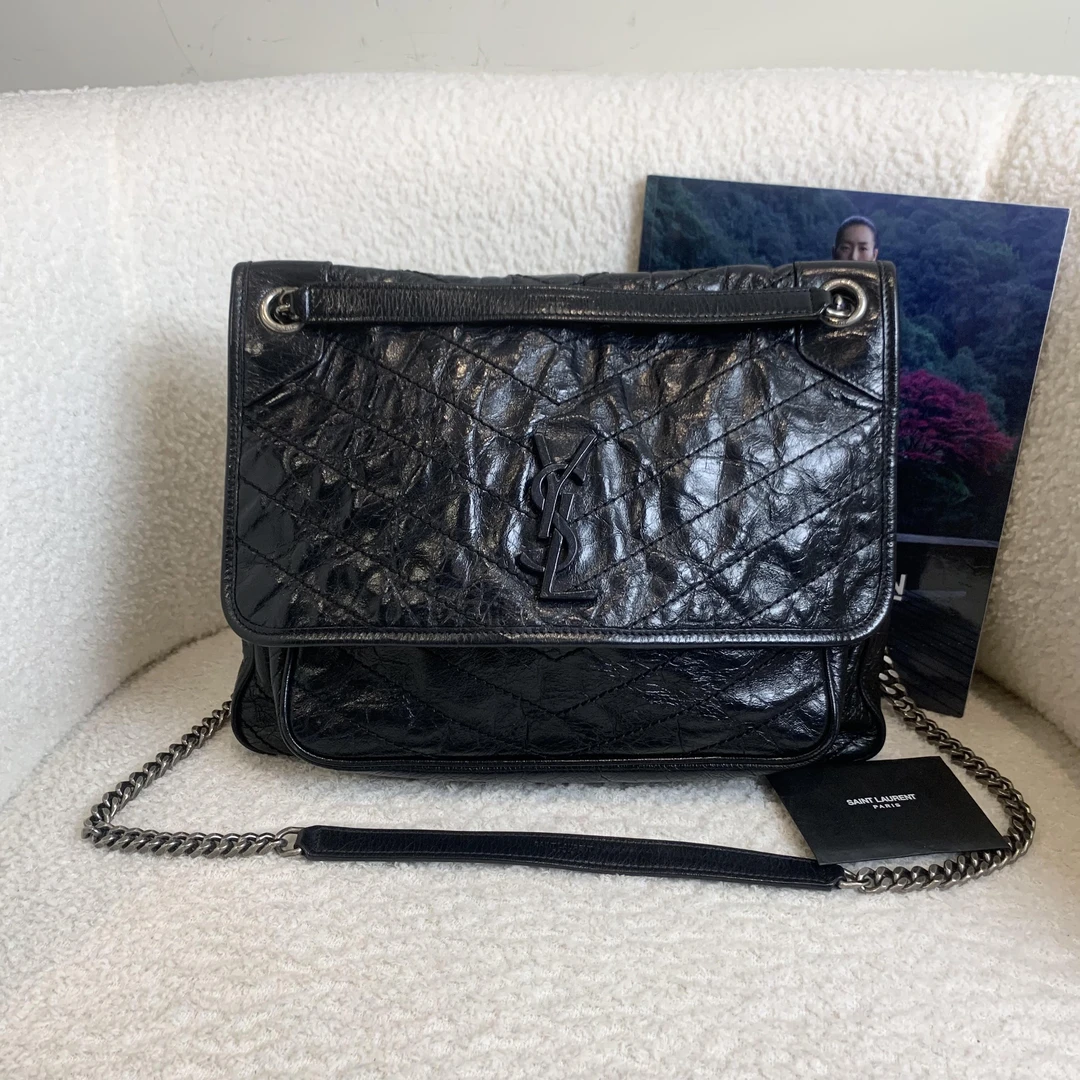 99新 YSL/圣罗兰 壹臻/黑银niki大号单肩包56377508
