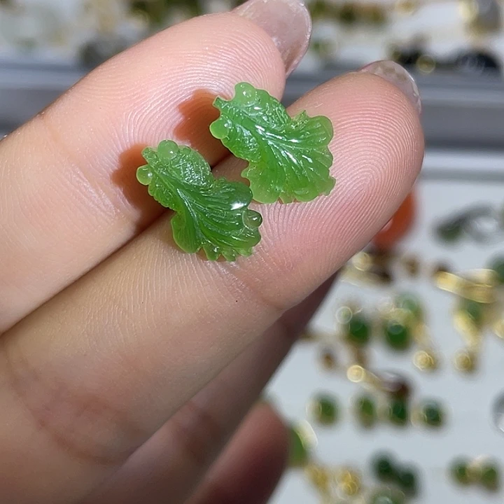 银S925镶嵌和田玉（碧玉）耳饰