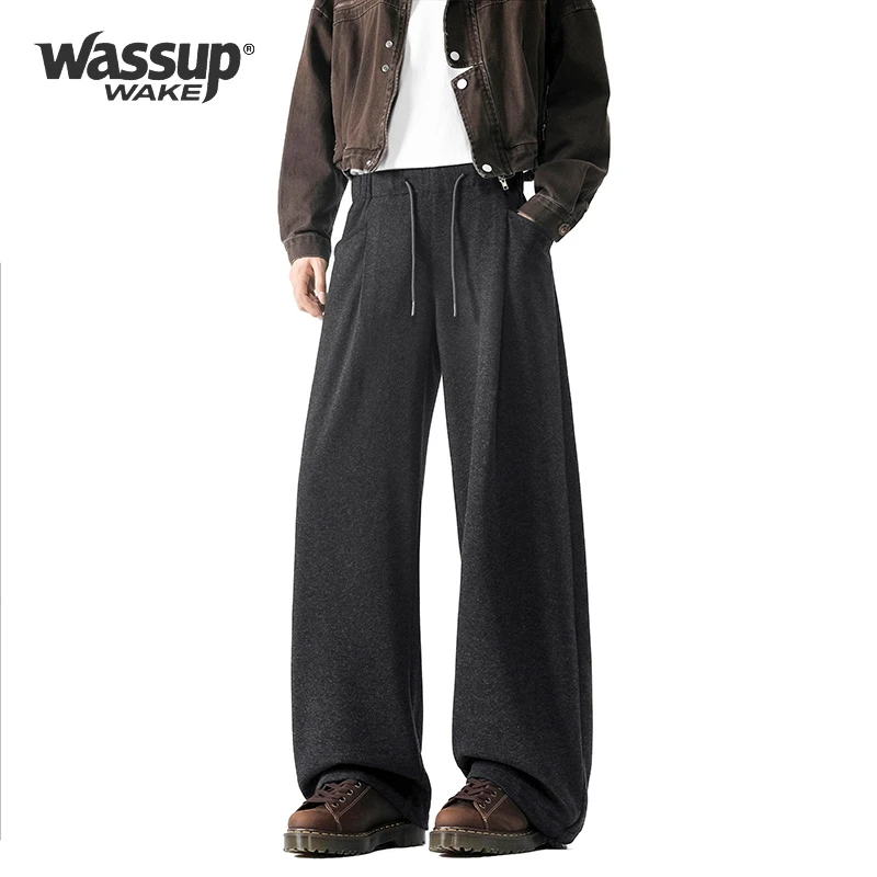 WASSUP WAKE定织定染莱赛尔棉羊毛简约软糯宽松直筒休闲裤