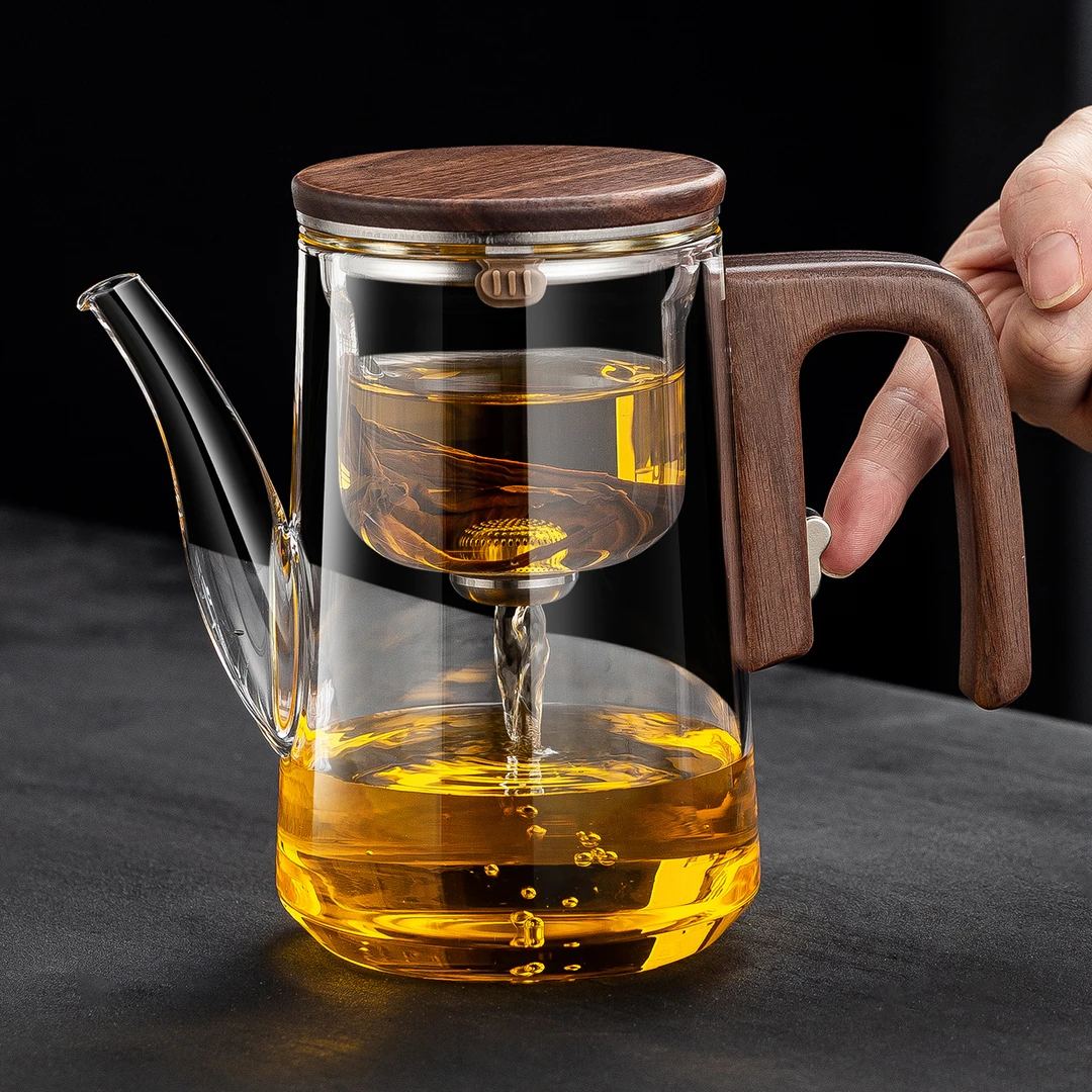 实木磁吸飘逸杯茶水分离泡茶壶新款茶具家用玻璃飘逸壶沏茶杯耐热