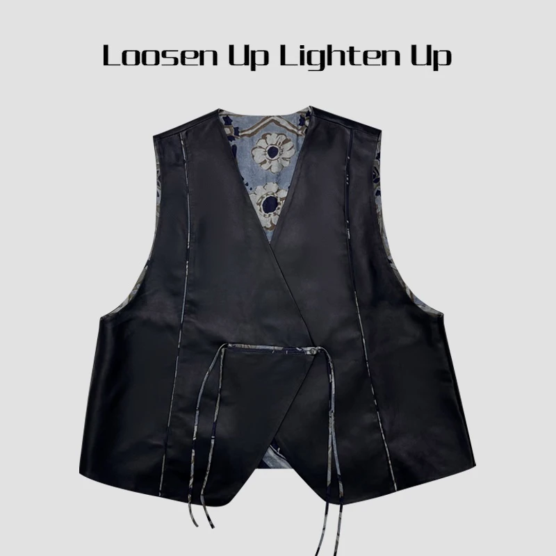 Loosen Up【蓝葵皮马甲】22姆米真丝交织提花进口绵羊皮两面穿马夹