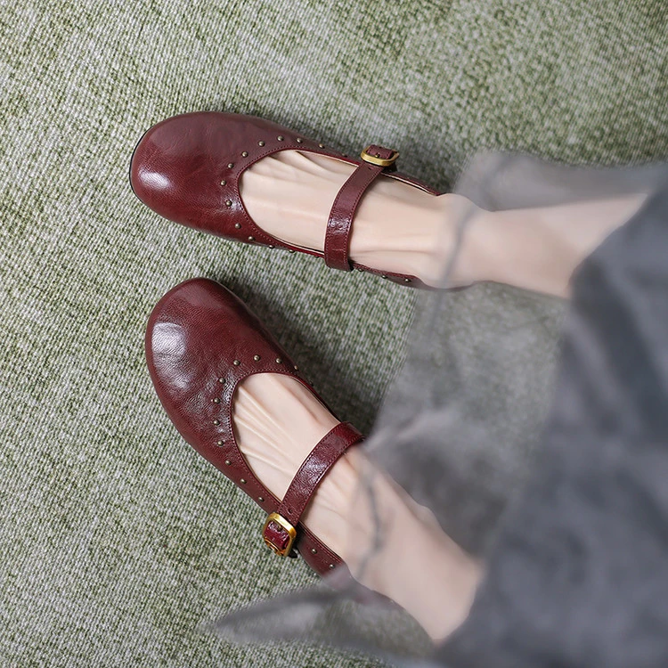 【跟高2.5CM】水果鞋尖头鞋浅口百搭2025年春季复古风粗跟一字扣