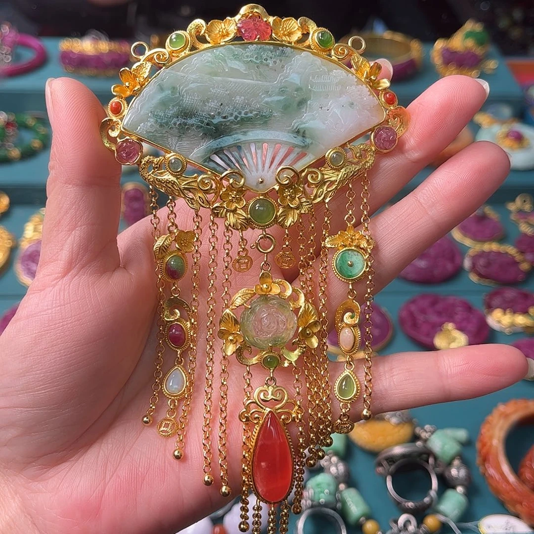 翡翠银S925镀金镶嵌吊坠(不含链)