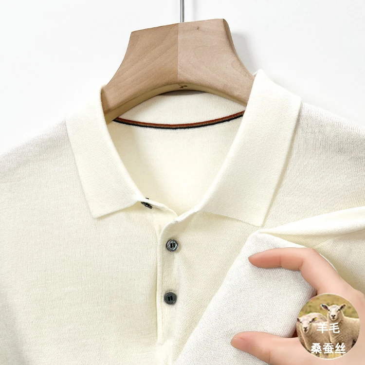 【羊毛+桑蚕丝】男士翻领POLO衫秋冬新款中年羊毛衫男商务休闲打底