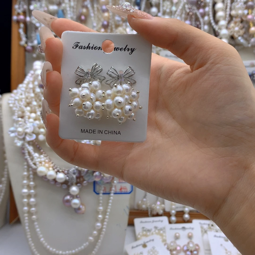 美***生银S925镶嵌淡水珍珠项链耳饰