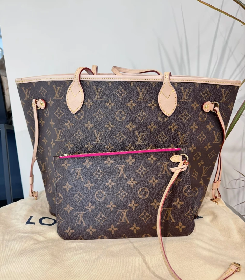 99新 LouisVuitton/路易威登 老花NF玫红内单肩包/严选