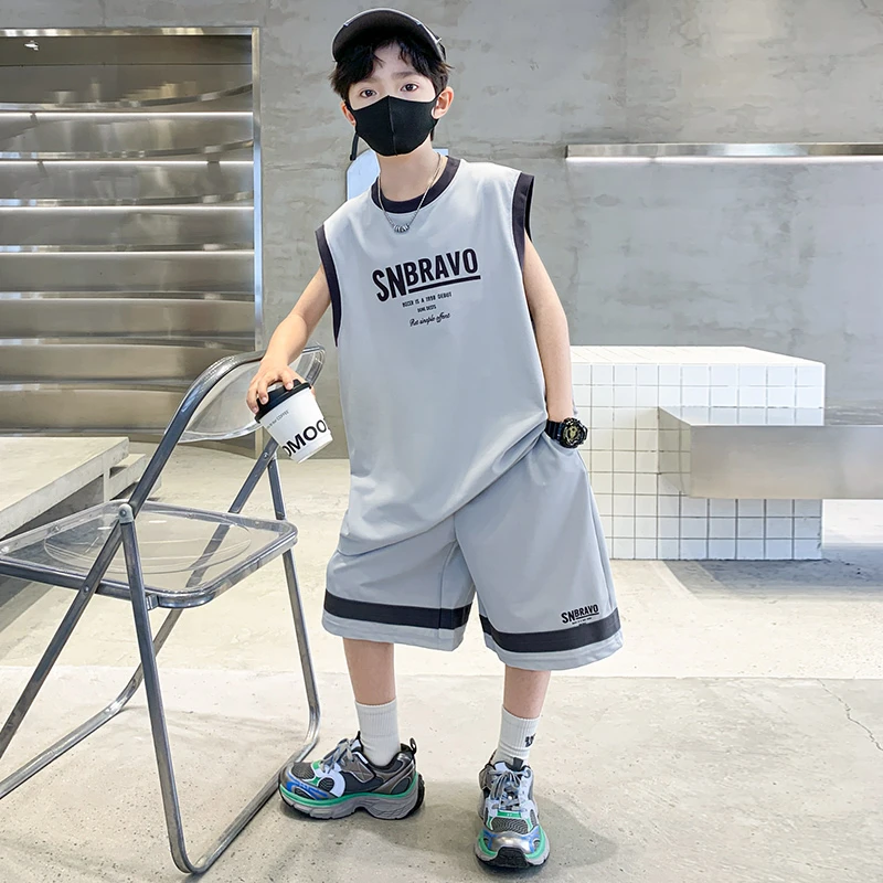 男童夏季背心套装薄款2025新款儿童夏款无袖运动服大童夏装两件套