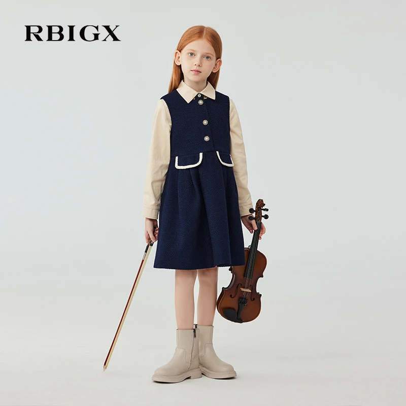 【商场同款】RBIGX瑞比克童装冬季新款学院风撞色织带连衣裙