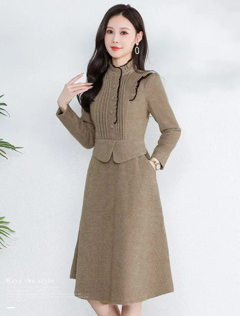 JQ167高端时尚假两件加厚连衣裙减龄显瘦长裙