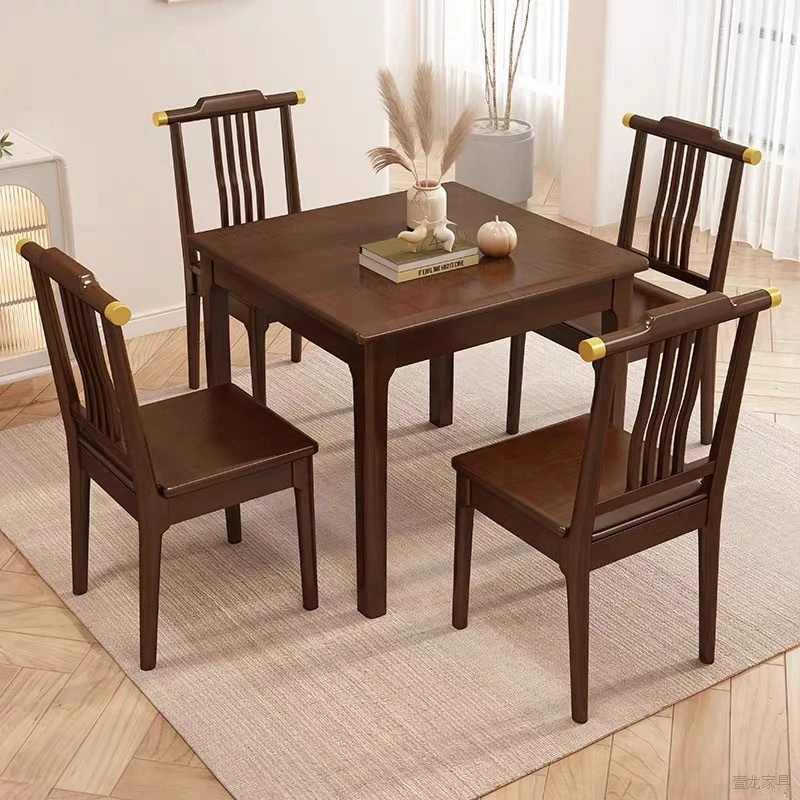 实木餐桌椅组合家用小户型方形饭桌带转盘新中式餐厅方桌八仙桌