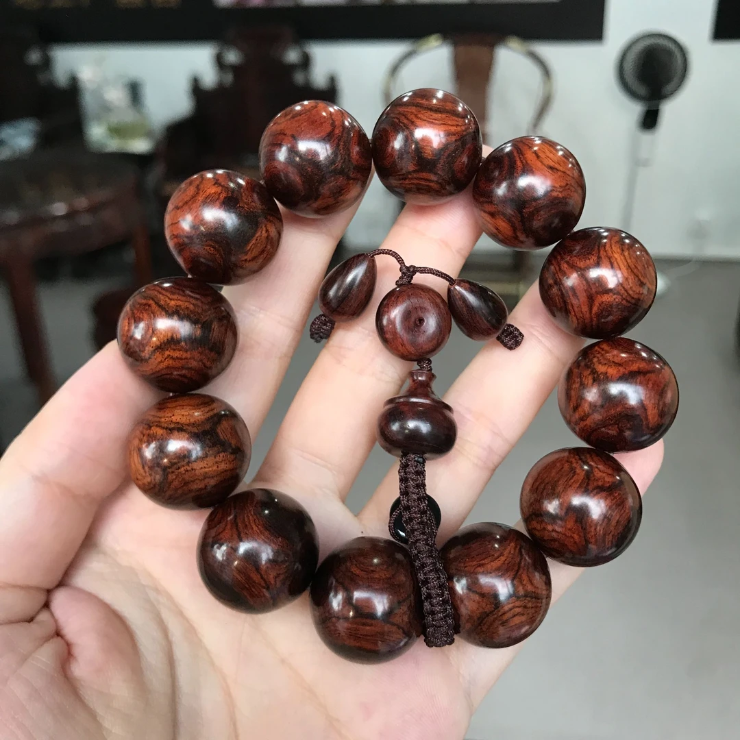 【浮生甄选】海南黄花梨油梨老料多彩黑线对眼2.0手串FS366
