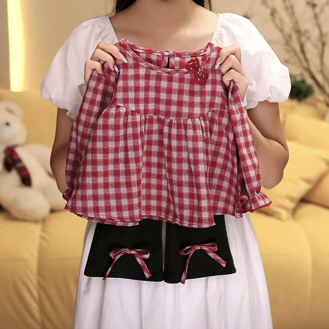 女童宝2025新款秋装儿童秋装韩版童装女童格子衬衫休闲微喇裤套装