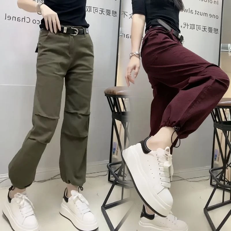 欧货秋季百搭复古工装裤水洗牛仔宽松休闲山系抽绳女裤个性街头风