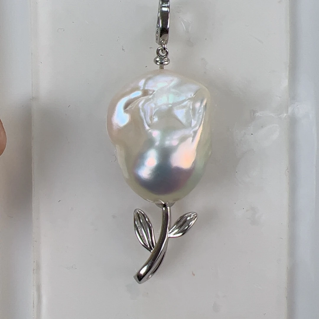 淡水珍珠吊坠(不含链)银S925镶嵌匹***鼻