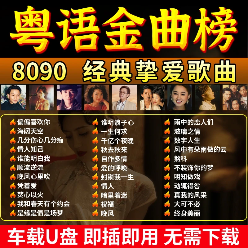 宝丽金车载u盘全粤语708090年代怀旧歌曲经典成名无损高音质车用