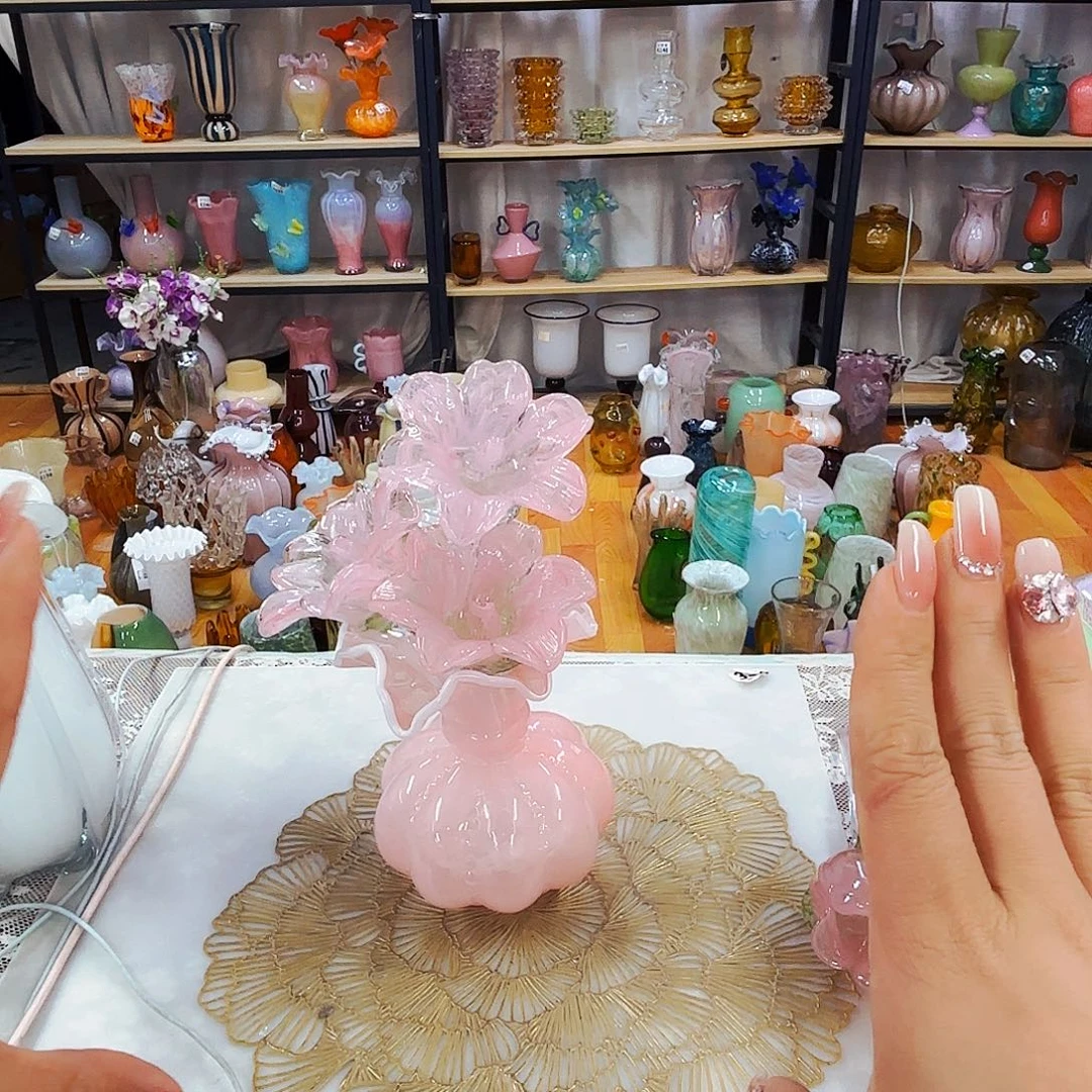 琉璃3花短杆1瓶安妮家居琉璃工艺品