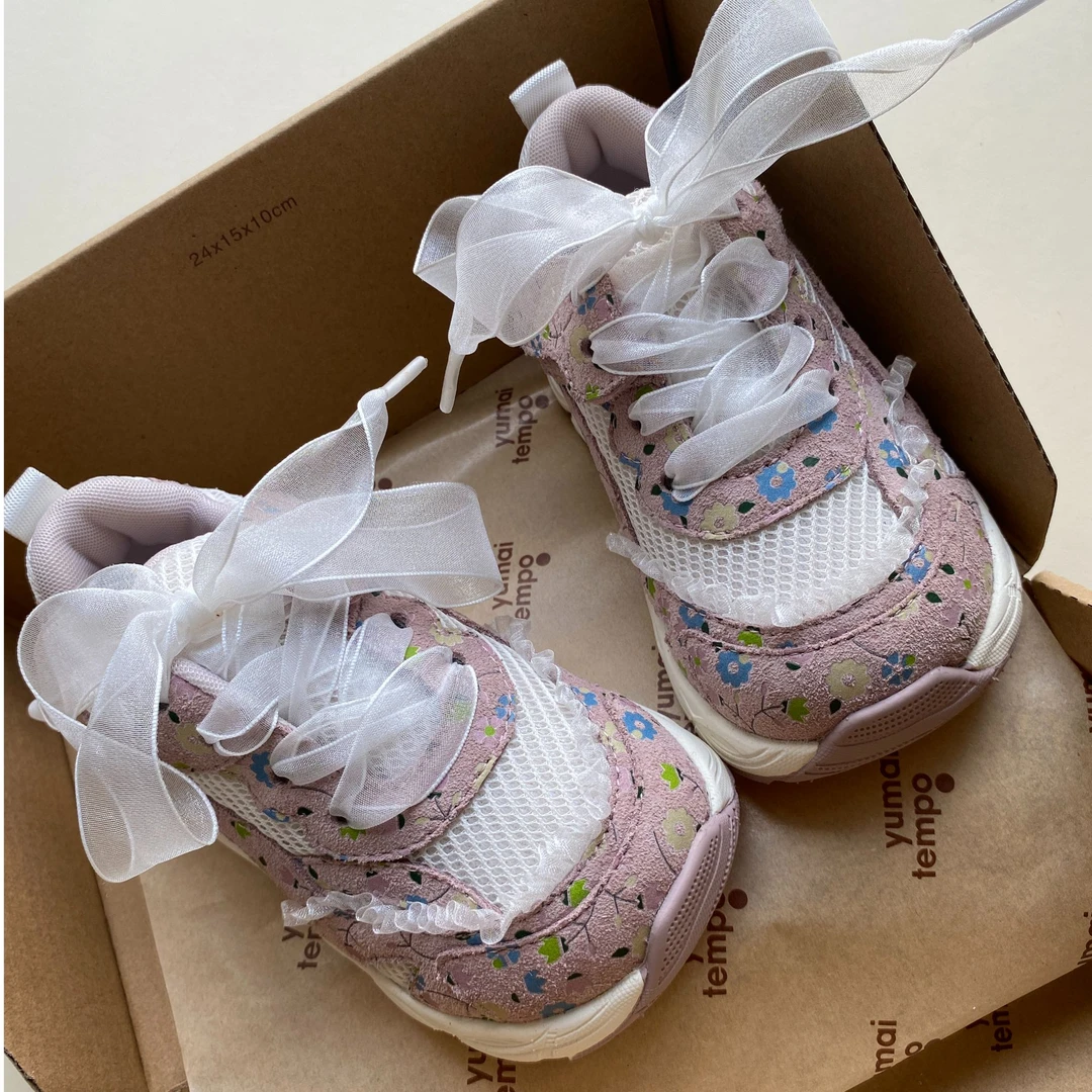 女童老爹鞋加绒运动鞋2026春款蕾丝花边时尚软底女童鞋6AGES060