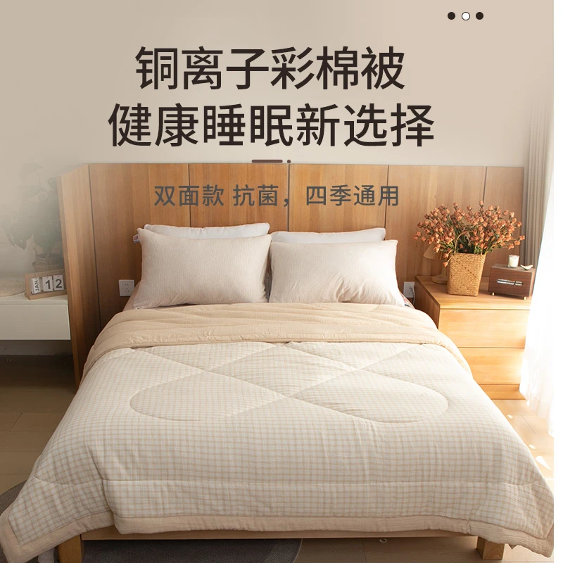 天竺良品铜离子彩棉双层纱抗菌春秋冬被单双人可机洗被学生宿舍被