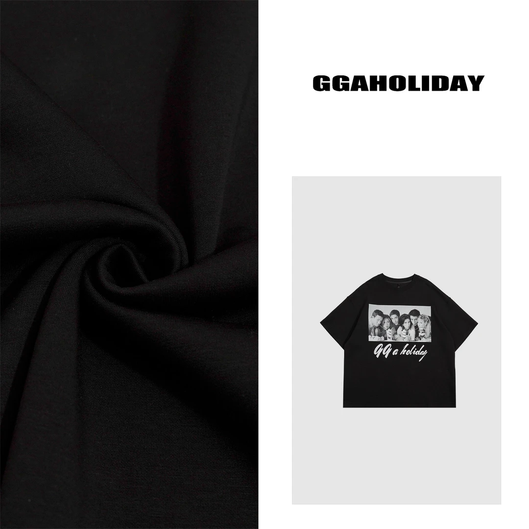 【上新】GGAHOLIDAY美式时尚休闲印花圆领黑色半袖复古T恤-152028