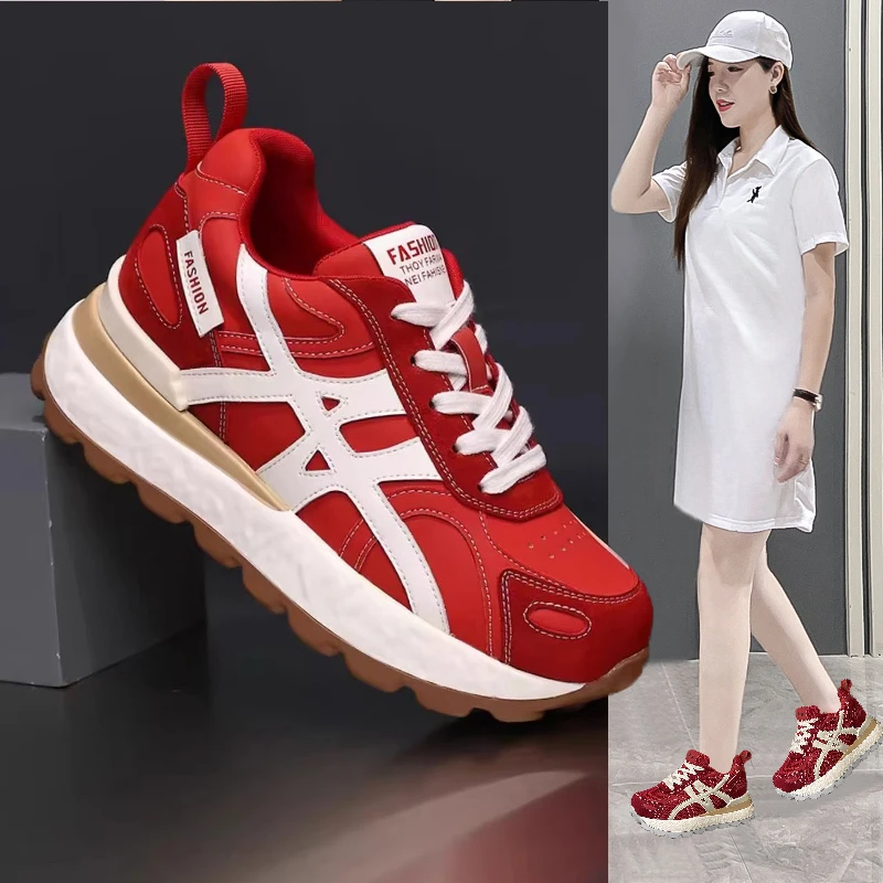 小个子时尚女鞋增高8cm厚底增高休闲鞋新款松糕鞋透气阿甘跑步鞋