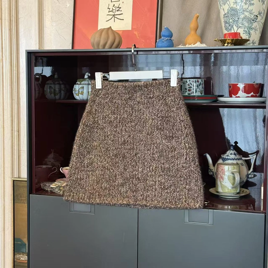 MYL 2025秋冬新款羊绒针织半裙粗针织咖色针织短裙百搭半身裙