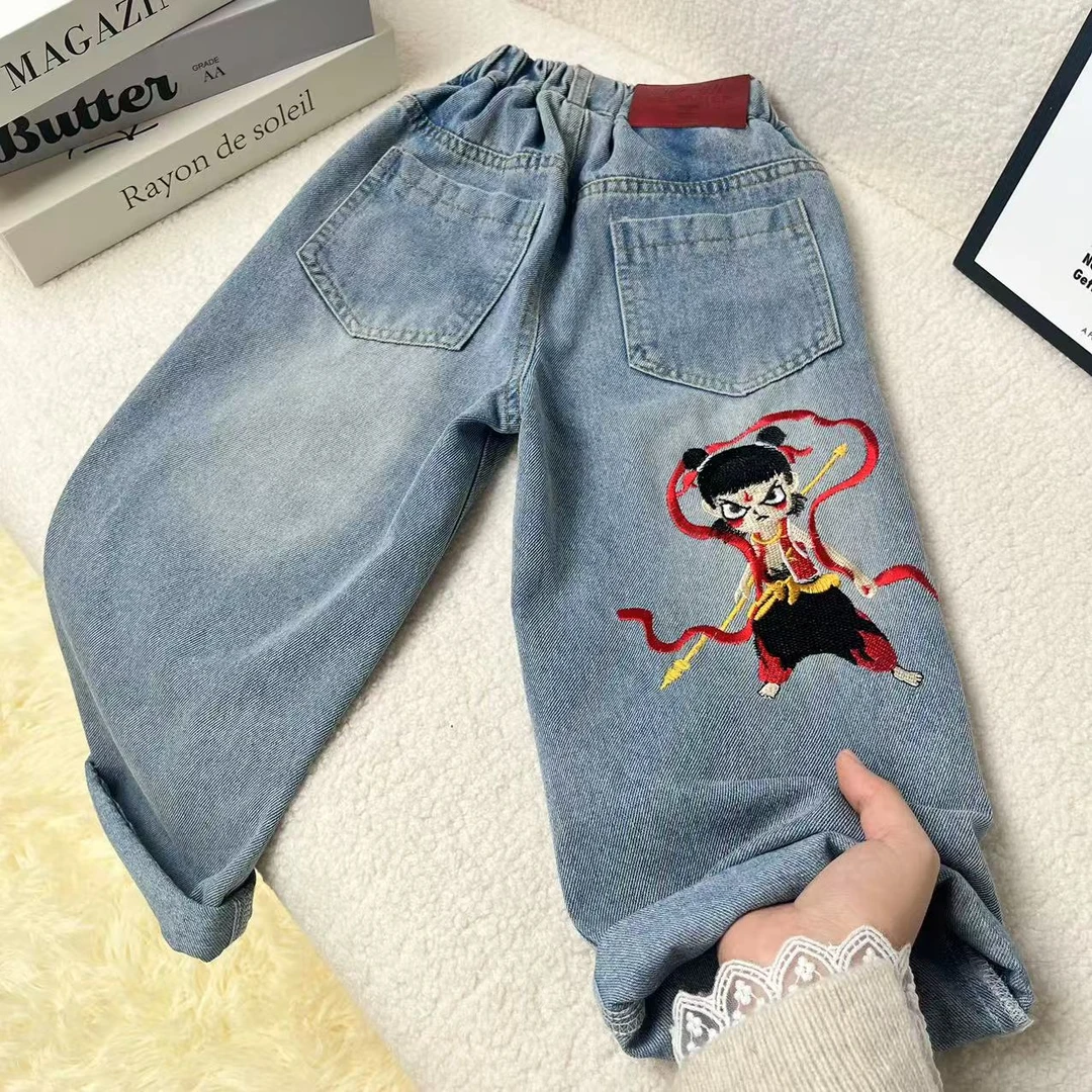 哪吒儿童牛仔裤2025春夏装新款男女童春夏季外穿长裤男女孩裤子潮
