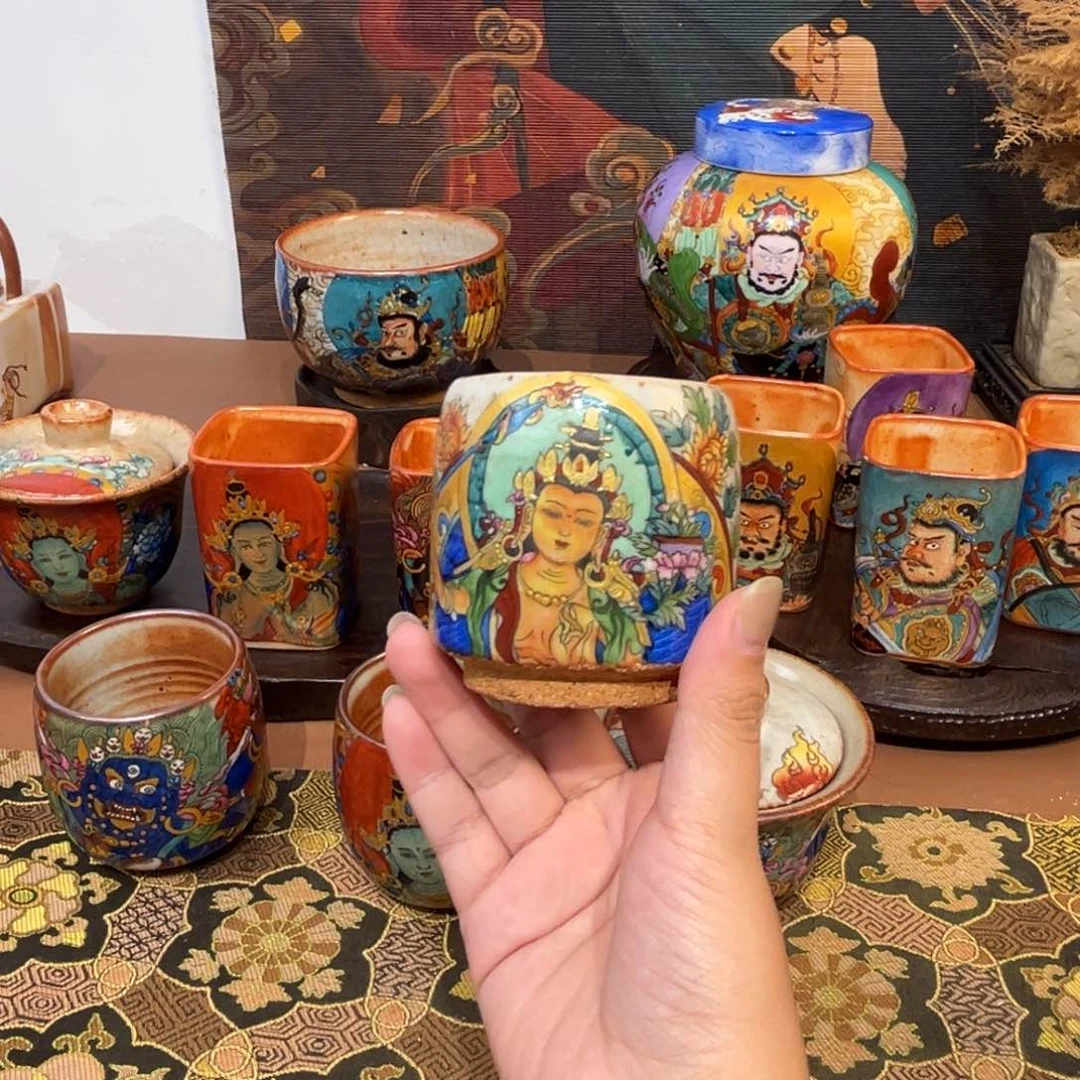 手工手绘文殊茶杯