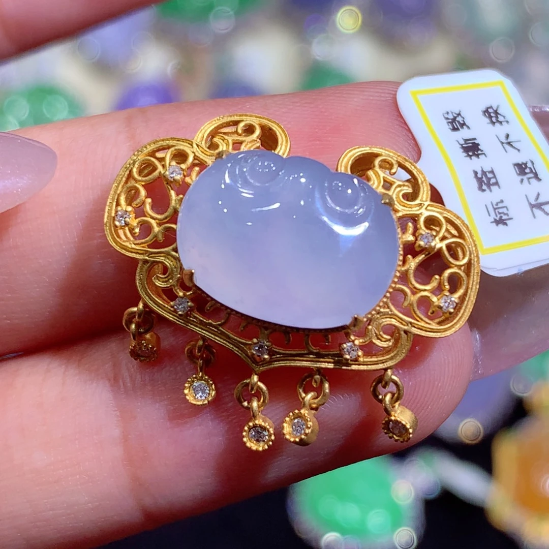 吊坠(不含链)18K金镶嵌翡翠