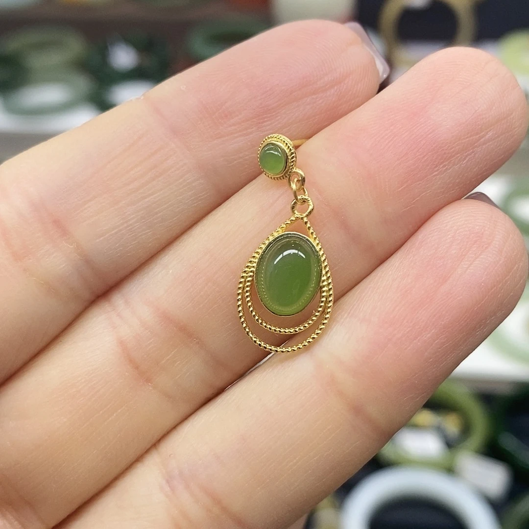 【闪购商品】和田玉（碧玉）银S925镶嵌耳饰