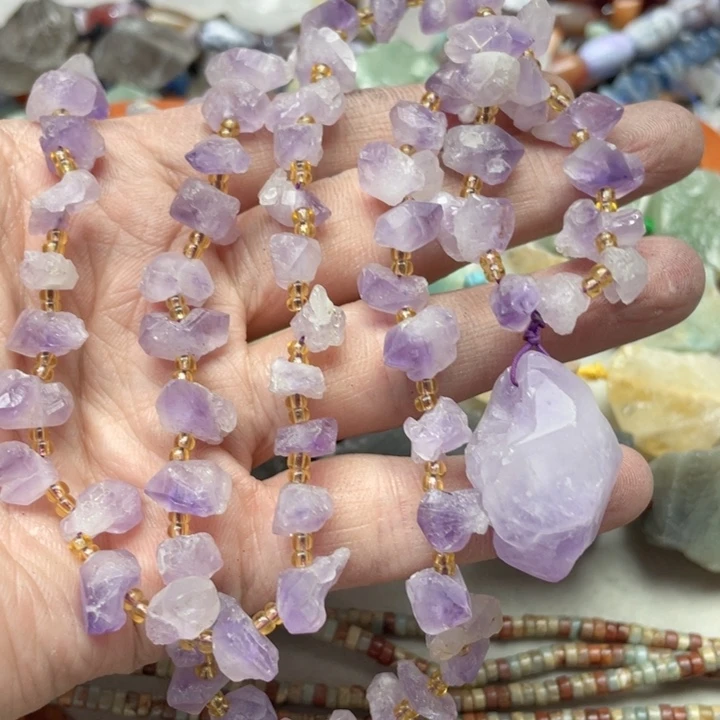 玛瑙/玉髓合金珠宝半成品一条紫水晶原石毛衣链