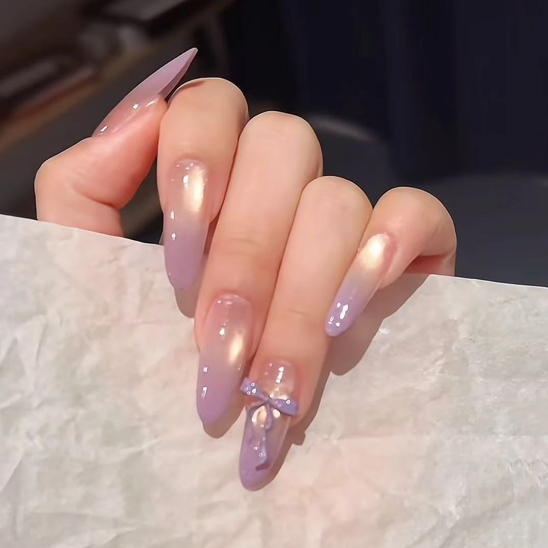 芋泥蝴蝶结纯手工光疗美甲贴果冻贴片指甲穿戴甲简约梯形重复