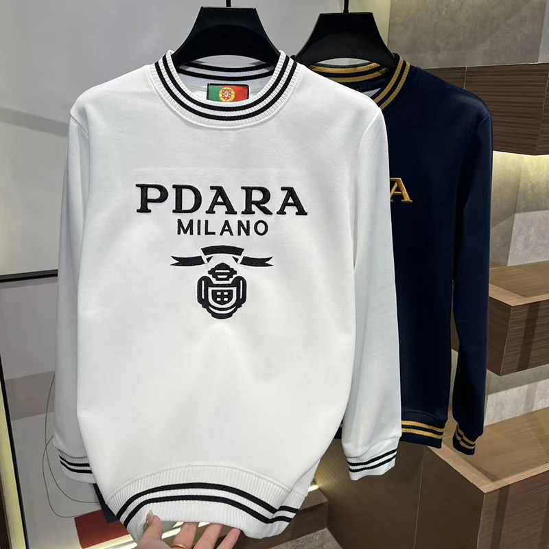 2025秋冬男士新款时尚百搭刺绣圆领卫衣休闲简约刺绣潮服男装