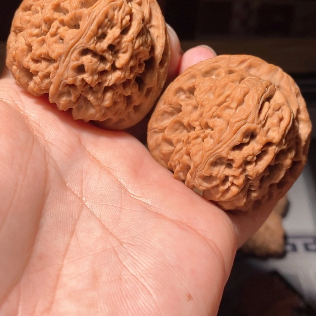 立***空把件文玩核桃111南将石47.5+48