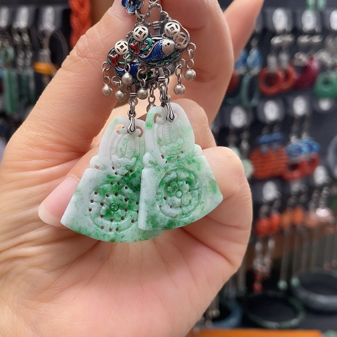 翡翠耳饰银S925镶嵌晓**记524hhgghh