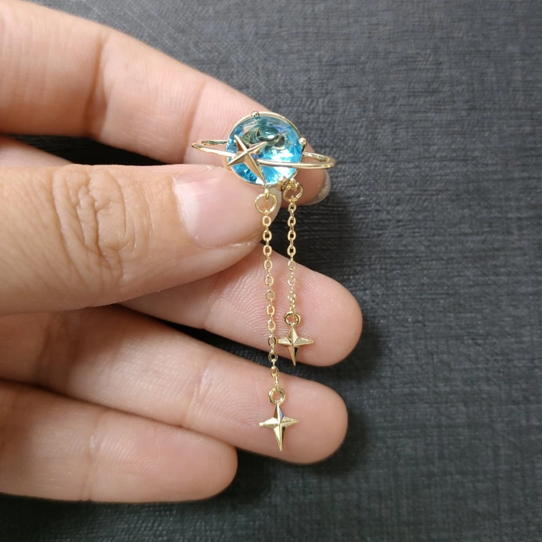 铜合金合成锆石胸针 MN868迷你环星流苏《蓝》胸针