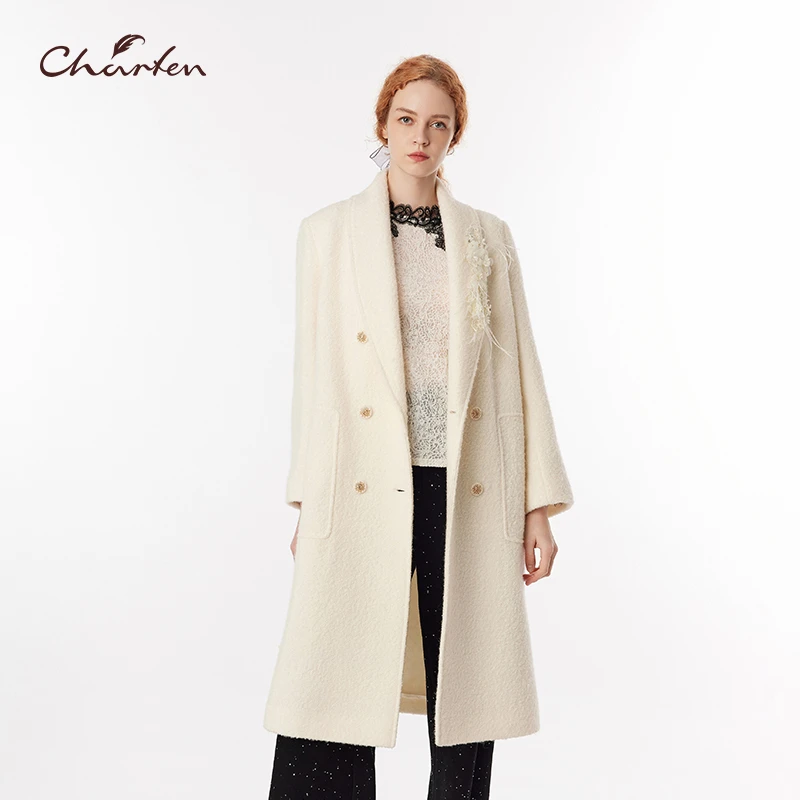 CHARFEN朝峰秋季新款双排扣毛呢女士长款毛呢外套CFF3C118-1055V