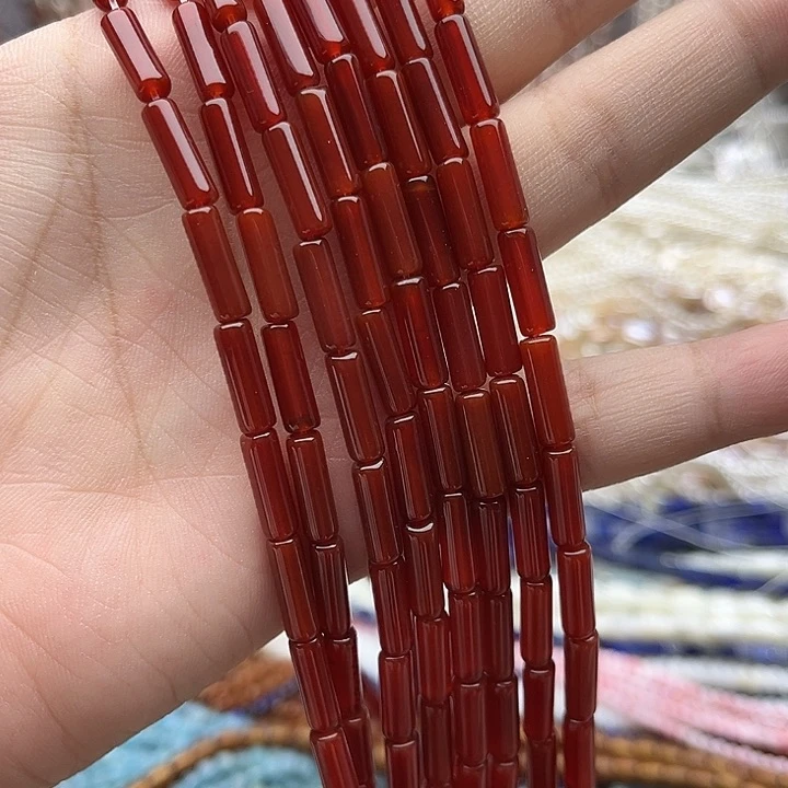 未镶嵌玛瑙/玉髓珠宝半成品一条4/13mm左右红玛瑙管珠