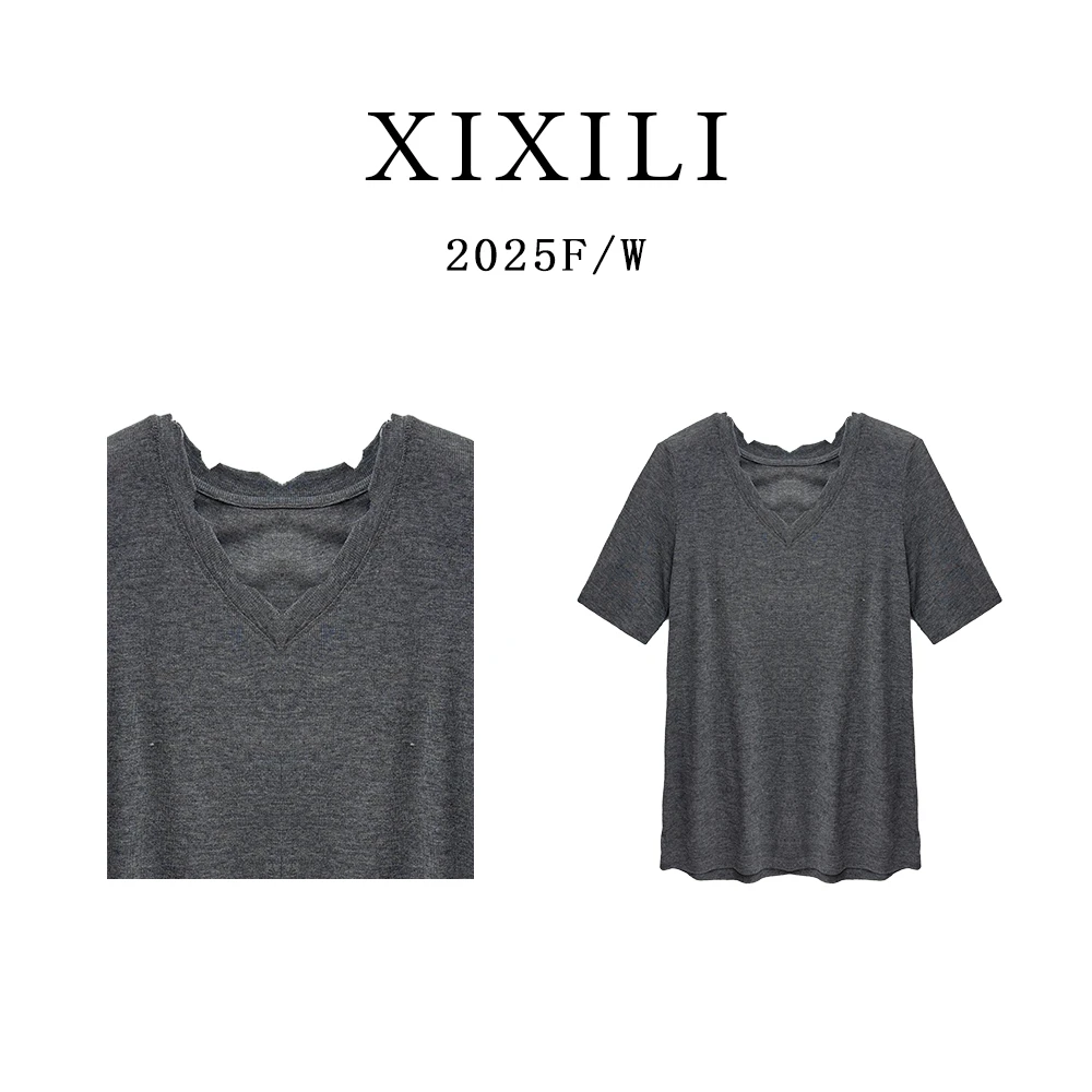 LC032-新品5折出短袖女款爆款2025新款加宽加大女装V领