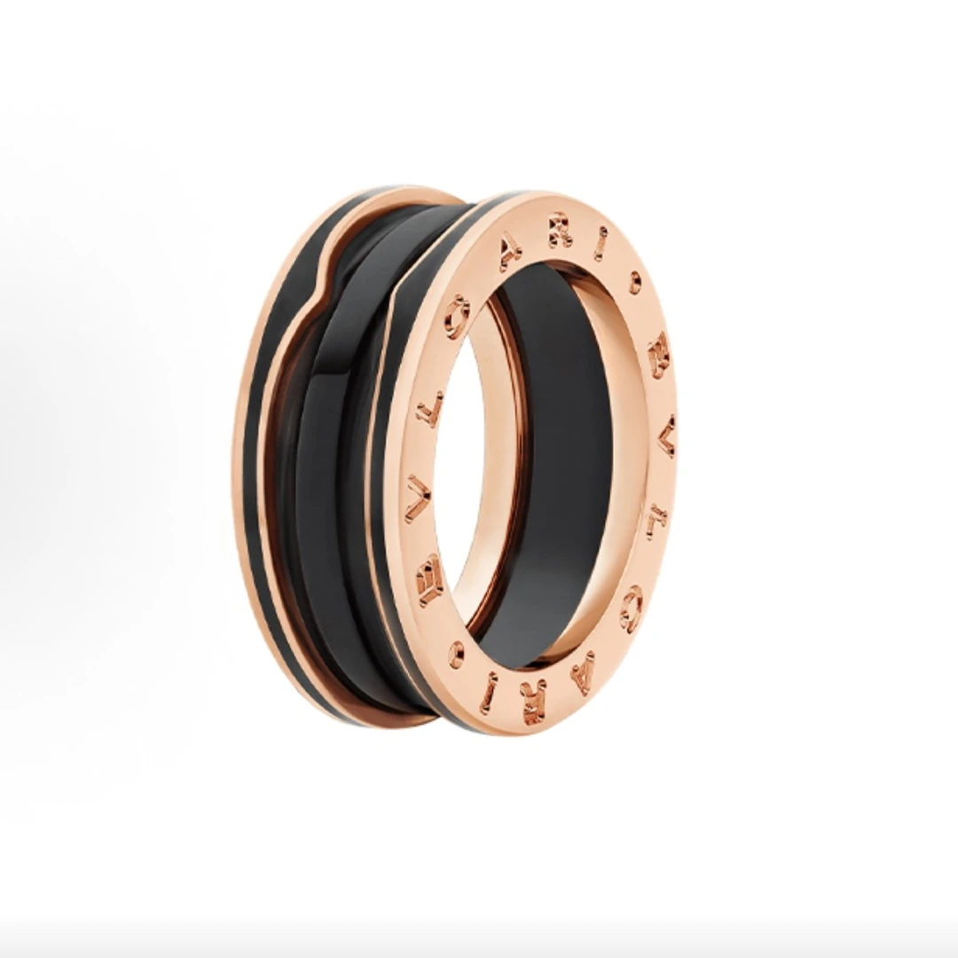 95新 BVLGARI/宝格丽 磨砂黑陶瓷戒指65号16617656