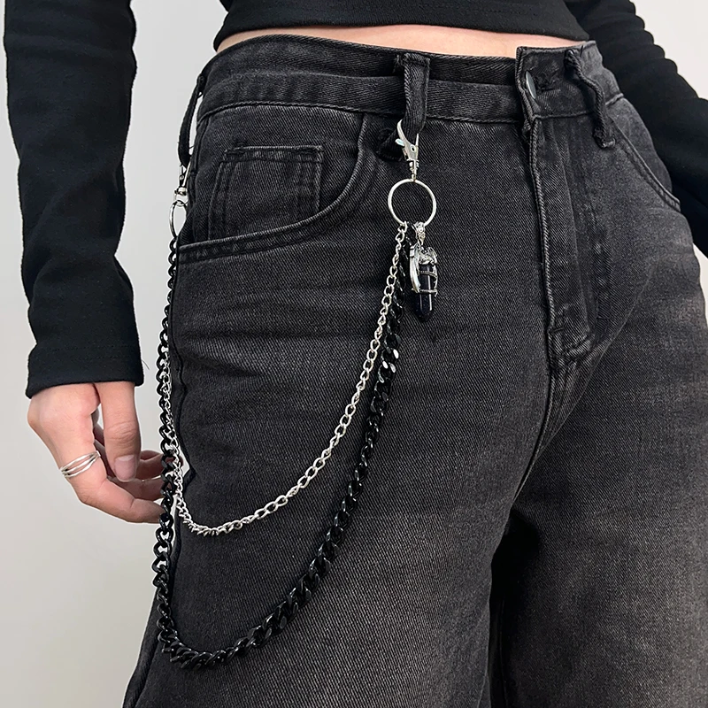 工业风新款裤链搭配牛仔裤工装裤链条双层爆款腰链枪黑嘻哈朋克潮