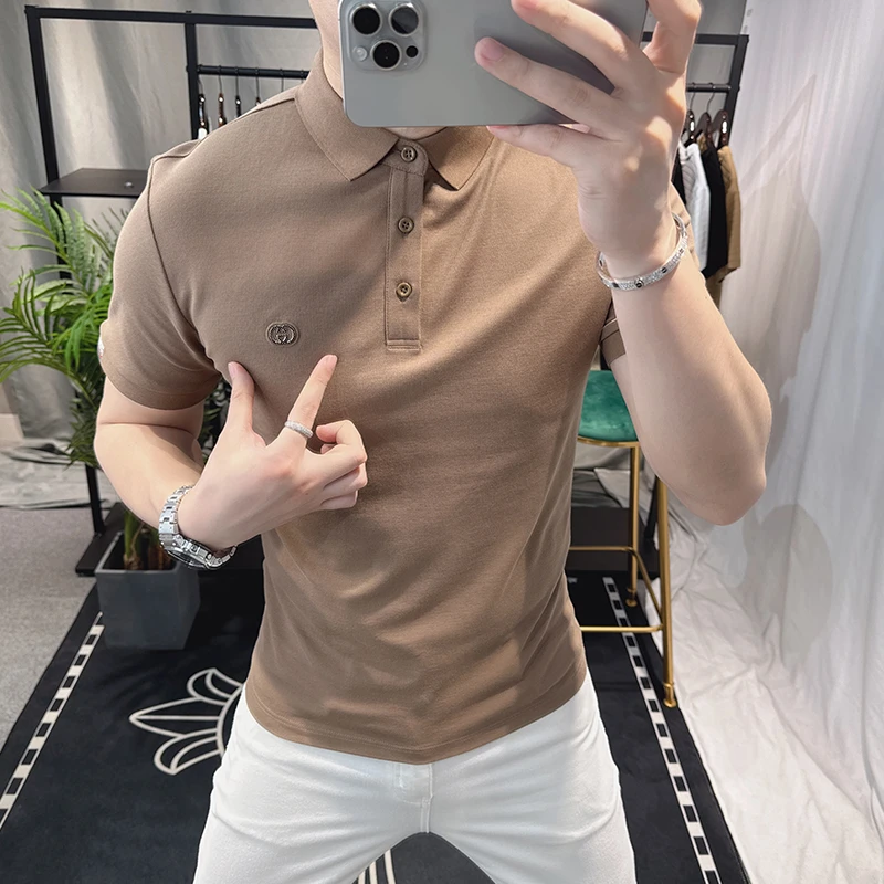 欧洲站高端简约翻领短袖t恤男2025新款夏季修身男士polo衫欧货潮