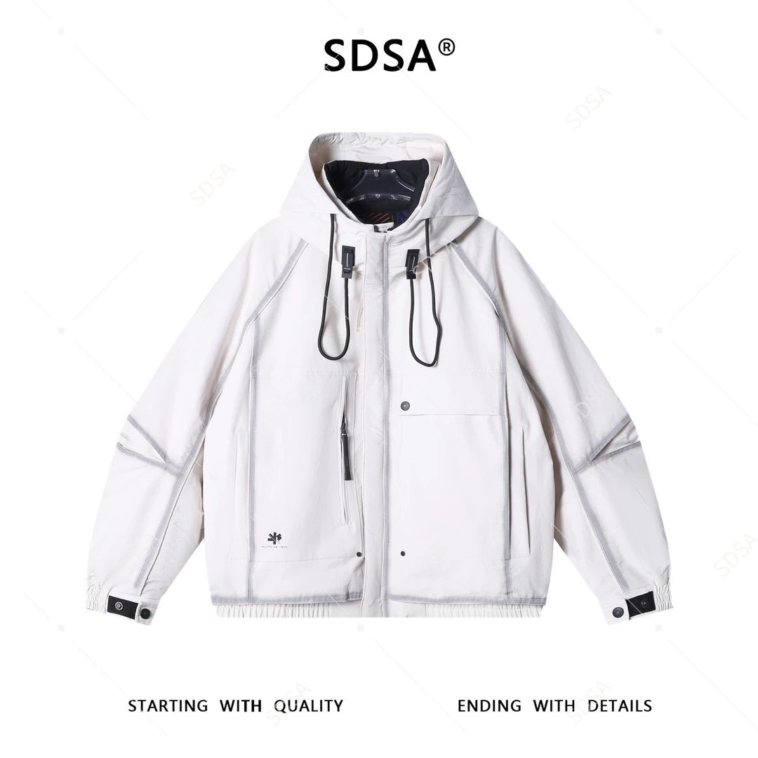 SDSA男士秋冬新款痞帅男装潮牌工装拉链立领连帽羽绒服外套百搭