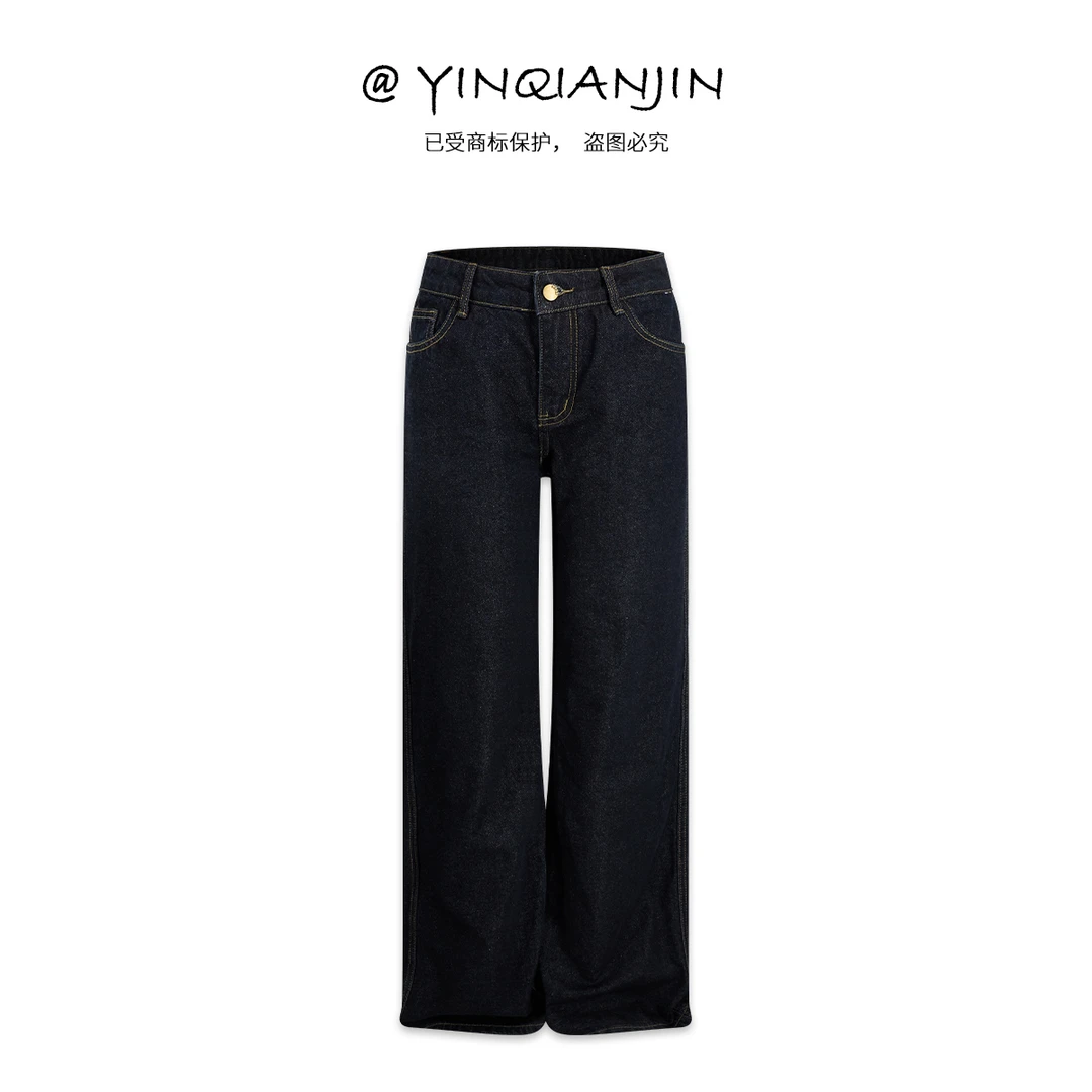 *尹千金*【复古单宁】率性出街低腰经典单宁复古直筒牛仔裤K256051
