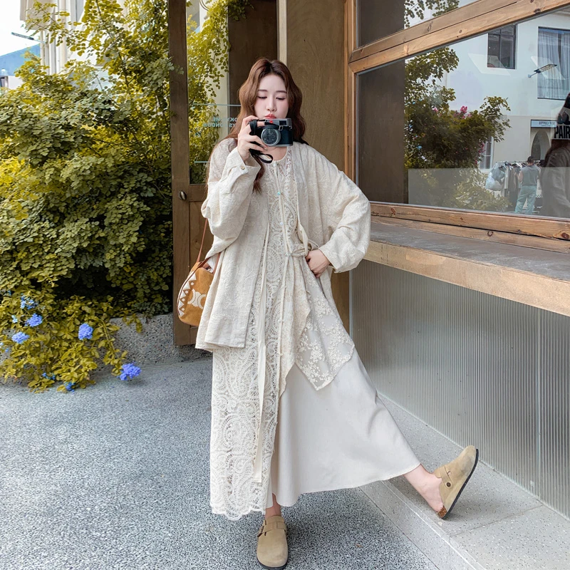 波西米亚度假风蕾丝提花套装裙2025春秋新款法式浪漫温柔风三件套